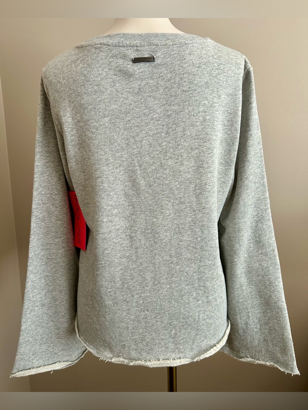 NWT - Betsey Johnson Performance Crop Braided Flare Sleeve Gray Sweatshirt - Picture 9 of 11